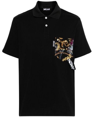 Just Cavalli Graphic Print-detail Cotton Polo Shirt - Black