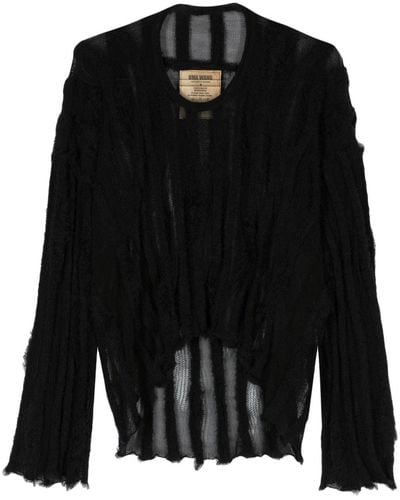 Uma Wang Frayed Wide-ribbed Sweater - Black