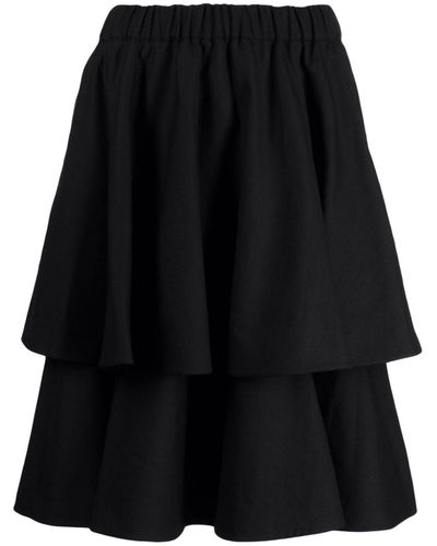 Noir Kei Ninomiya Tiered Wool Midi Skirt - Black