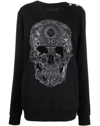 Philipp Plein Embroidered-skull Crew Neck Sweatshirt - Black