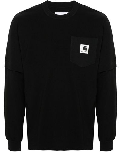Sacai レイヤード ロングtシャツ - ブラック