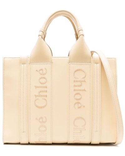 Chloé Woody Small Leather Tote - Natural