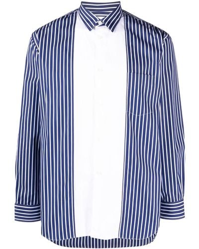 Comme des Garçons Panelled Striped Cotton Shirt - Blue