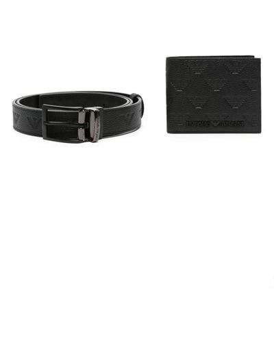 Emporio Armani Belt And Wallet Leather Set - Black
