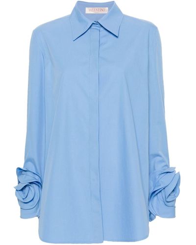 Valentino Garavani Floral-appliqué Poplin Shirt - Blue