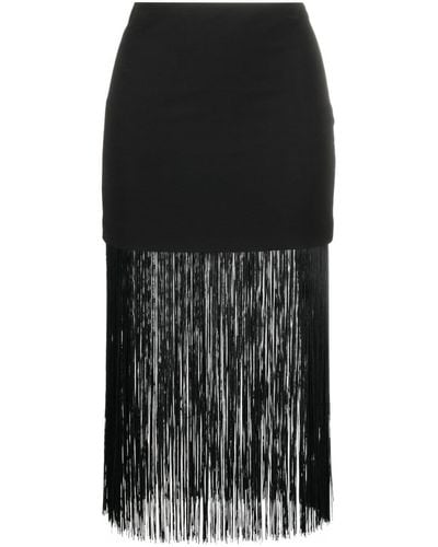 Patrizia Pepe Fringed-detail Twill Midi Skirt - Black