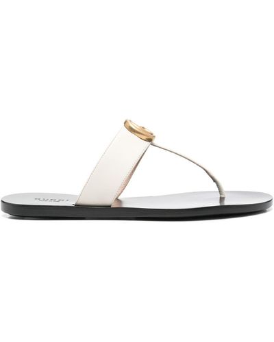 Gucci Leather Thong Sandal With Double G - Naturel
