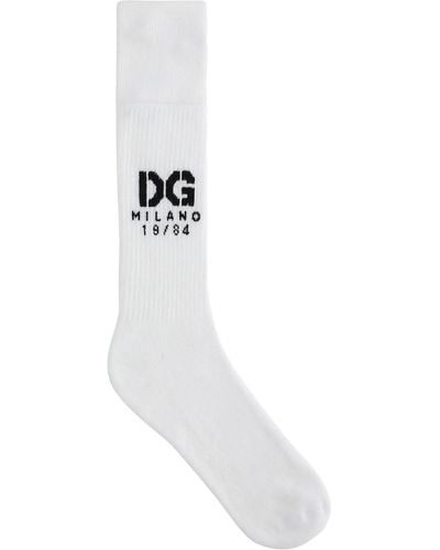 Dolce & Gabbana Jacquard-Socken mit DG-Logo - Weiß