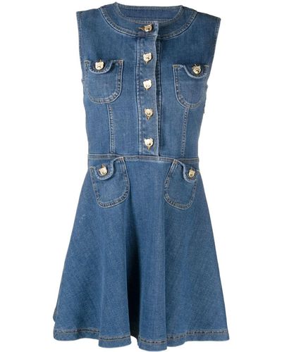 Moschino Denim Mini Dress With Teddy Buttons - Blue
