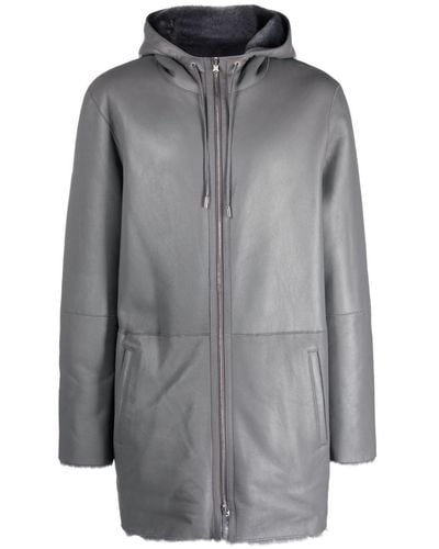 Desa Hooded Leather Jacket - Grey