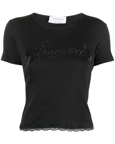 Blumarine Logo-embellished Stretch-cottont-shirt - Black