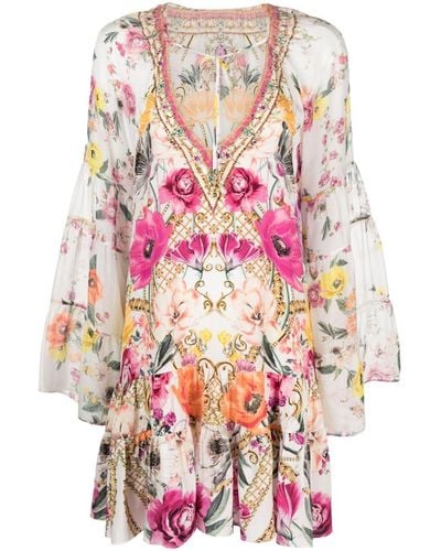 Camilla Graphic-print Silk Dress - Pink