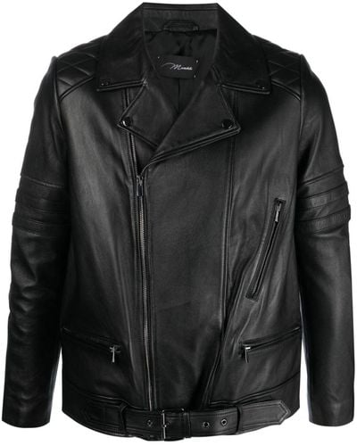Manokhi Off-centre Zip-fastening Leather Jacket - Black