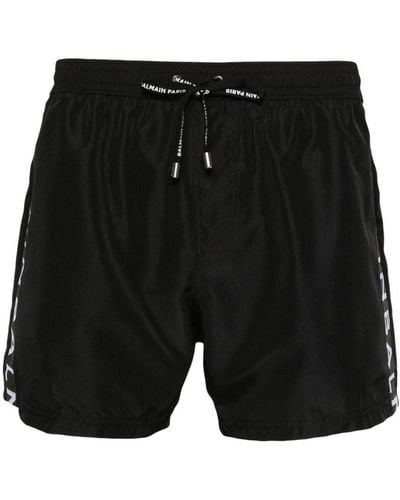 Balmain Logo-stripe Swim Shorts - Black