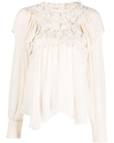 Isabel Marant Lace-detail Long-sleeve Blouse - White
