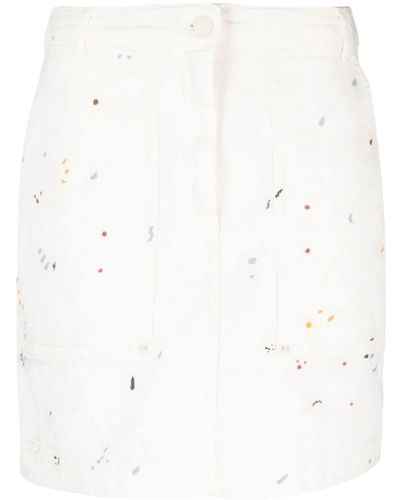 Emporio Armani Paint-splatter Short Denim Skirt - White