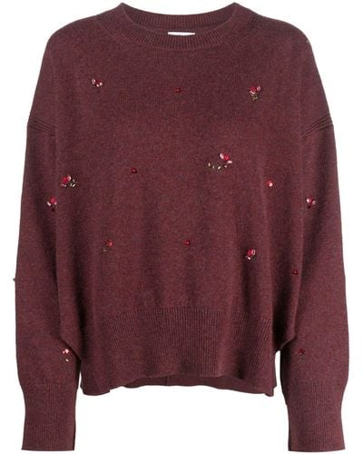 Barrie Floral-embroidery Cashmere Jumper - Purple