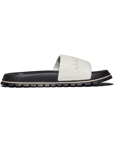 Marc Jacobs The Leather Slide Slippers Met Logo-reliëf - Wit