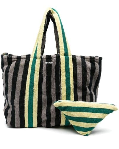 Sunnei Logo-print Striped Cotton Tote Bag - Green