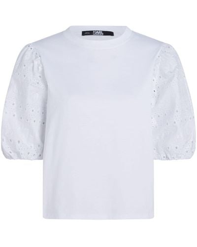 Karl Lagerfeld Broderie-anglaise Cotton T-shirt - White