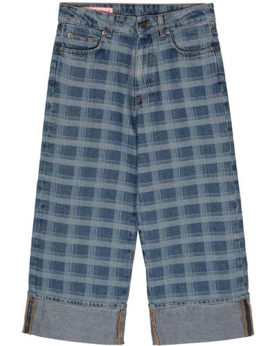 Molly Goddard Check-print wide-leg jeans - Azul