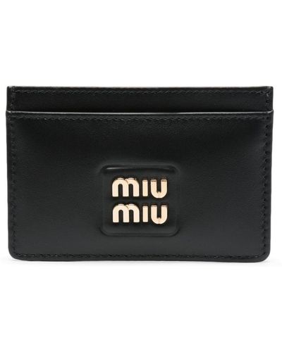 Miu Miu Porte-cartes en cuir à logo - Noir