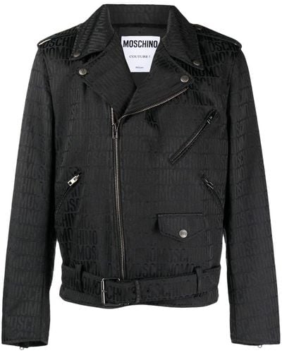 Moschino Embossed-logo Biker Jacket - Black