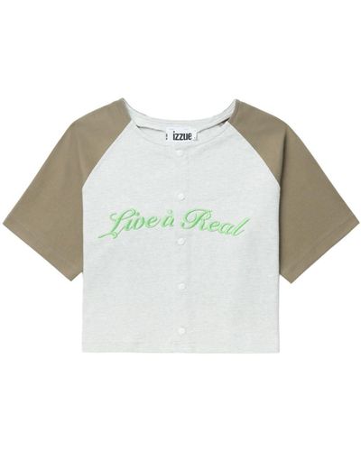 Izzue T-shirt en coton à design colour block - Gris