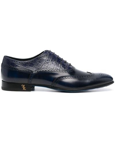 Billionaire Crocodile-effect Leather Derby Shoes - Blue