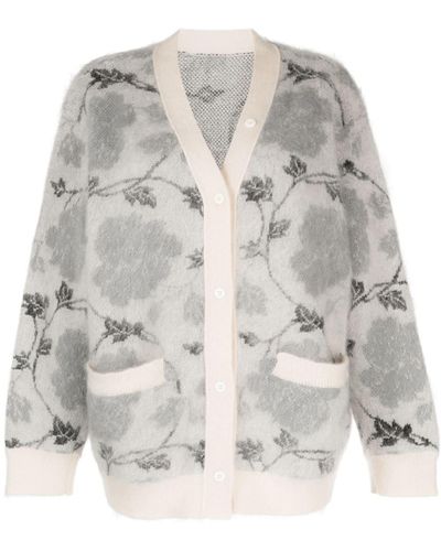 JNBY Floral Intarsia-knit V-neck Cardigan - Grey