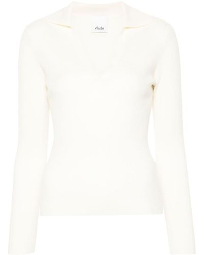 Allude Fine-ribbed Knitted Top - White