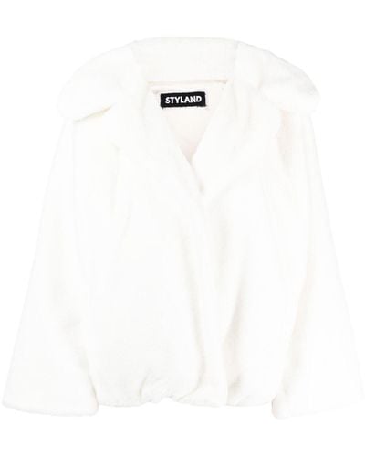 Styland Faux-fur Open-front Coat - White