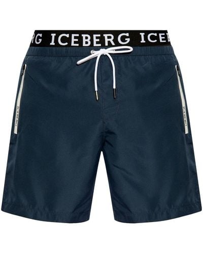 Iceberg Logo-waistband Swim Shorts - Blue