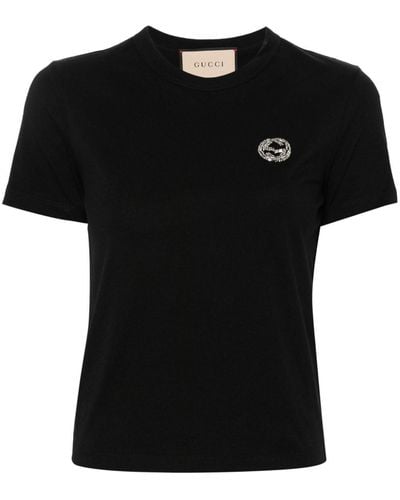 Gucci T-shirt Met Kristallen - Zwart