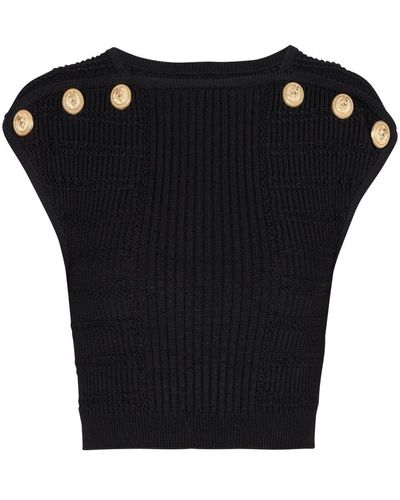 Balmain Top de punto con detalle de botones - Negro