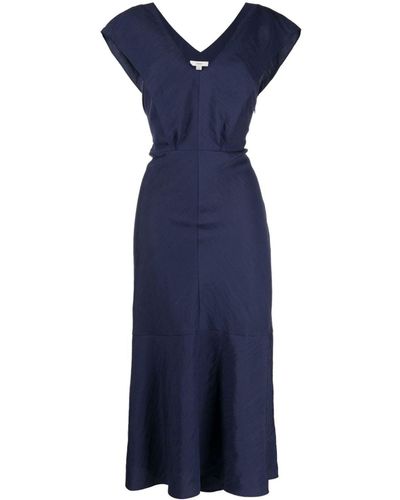 Vince V-neck Ruffle-detailing Dress - Blue