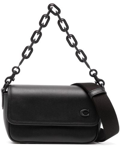COACH Chain-link Strap Leather Shoulder Bag - Black