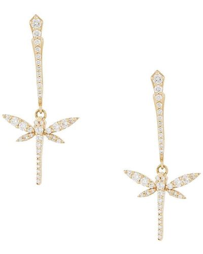 Anapsara 18kt Yellow Gold And Diamond Dragonfly Earrings - White