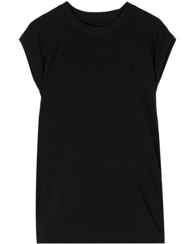 Juun.J Logo-embroidered Cap-sleeves T-shirt - Black