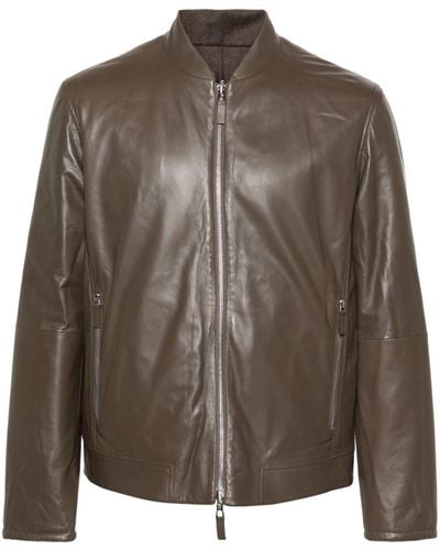 Emporio Armani Zip-up Leather Jacket - Brown