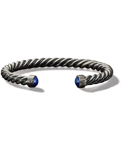 David Yurman Sterling Silver Cable Cuff Lapis Lazuli Bracelet - Metallic