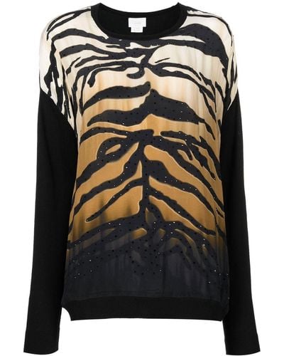 Camilla Animal-print Paneled Sweater - Black