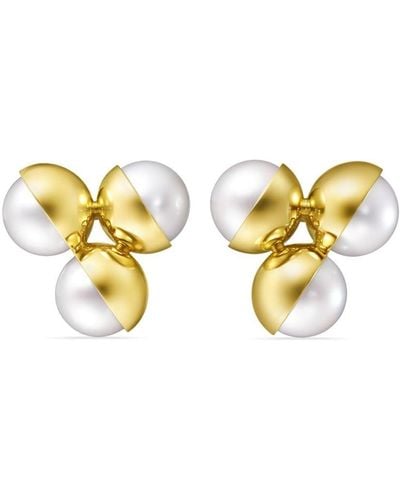 Tasaki 18kt Yellow Gold M/g Arlequin Slashed Freshwater Pearl Earrings - Metallic