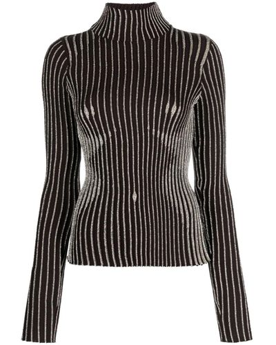 Jean Paul Gaultier Metallic-striped Wool-blend Sweater - Black