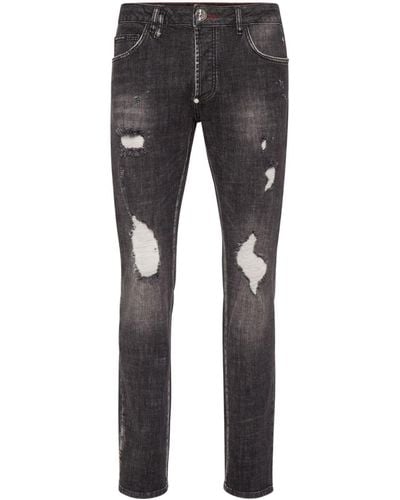 Philipp Plein Paint-splatter Straight-leg Jeans - Gray