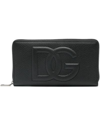 Dolce & Gabbana Portefeuille en cuir à logo embossé - Noir