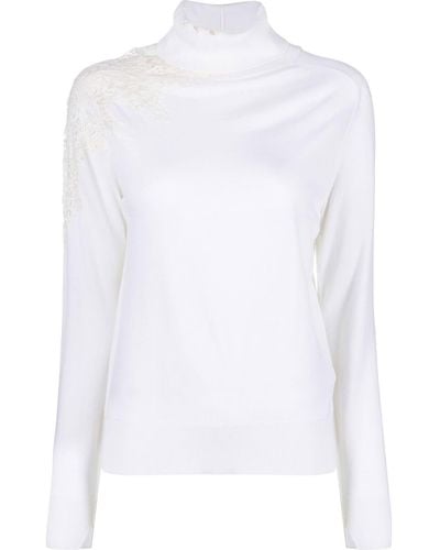 Ermanno Scervino Lace-detail Roll-neck Sweater - White