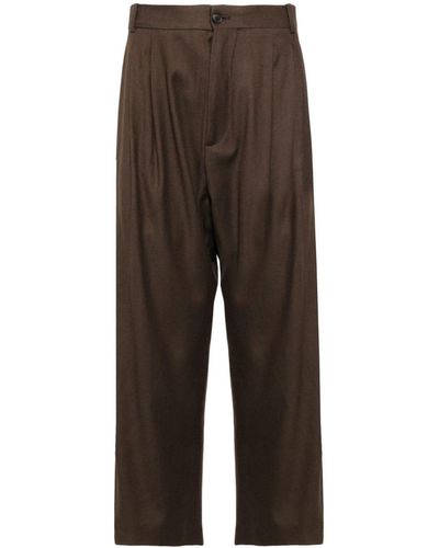 Hed Mayner Pleated Cropped Trousers - Brown