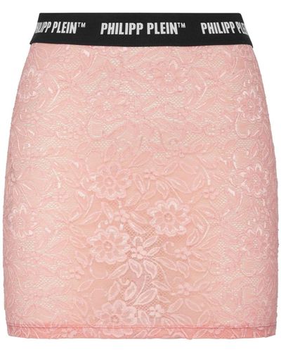 Philipp Plein Logo-waistband Lace Miniskirt - Pink
