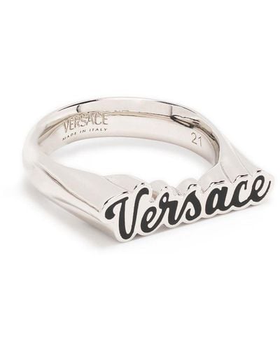 Versace Anillo con logo grabado - Blanco